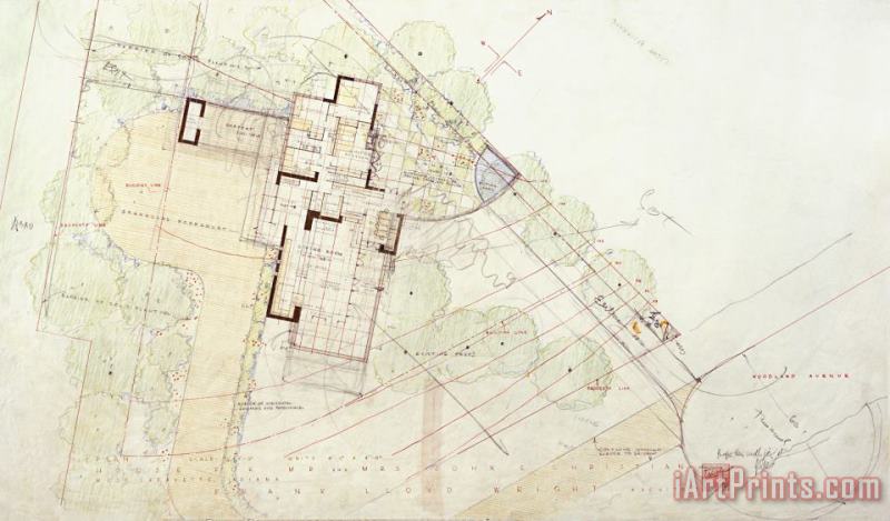 Frank Lloyd Wright John E. Christian House (plan View), West Lafayette, Indiana. Art Print