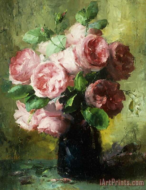 Frans Mortelmans Pink Roses In A Vase Art Print