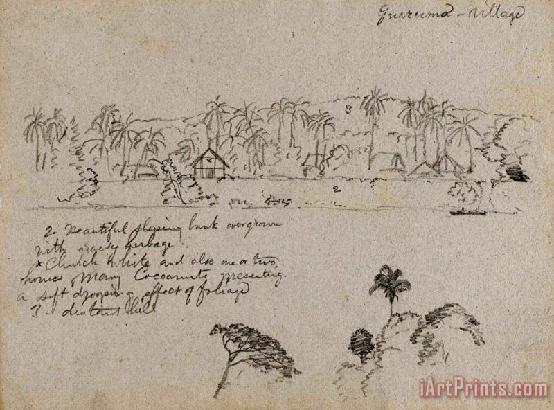 Drawing. Sketches. The Village Guarumo, Probably in Colombia. painting - Frederic Edwin Church Drawing. Sketches. The Village Guarumo, Probably in Colombia. Art Print