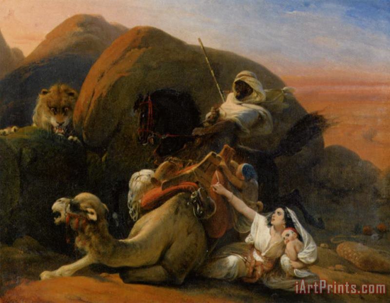 Surprising an Arab Family painting - Frederic Henri Schopin Surprising an Arab Family Art Print