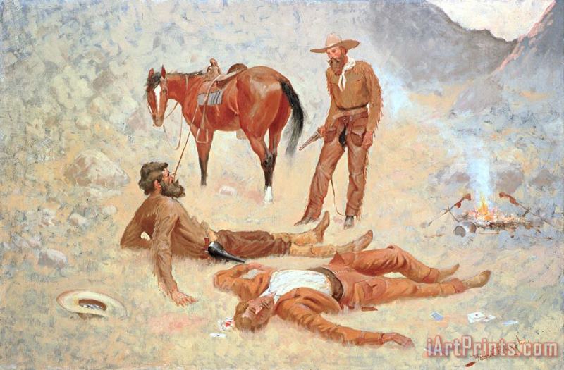 Frederic Remington He Lay Where he had Been Jerked Still as a Log Art Print