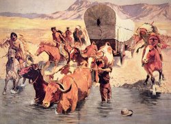 Frederic Remington Indians attacking a pioneer wagon train