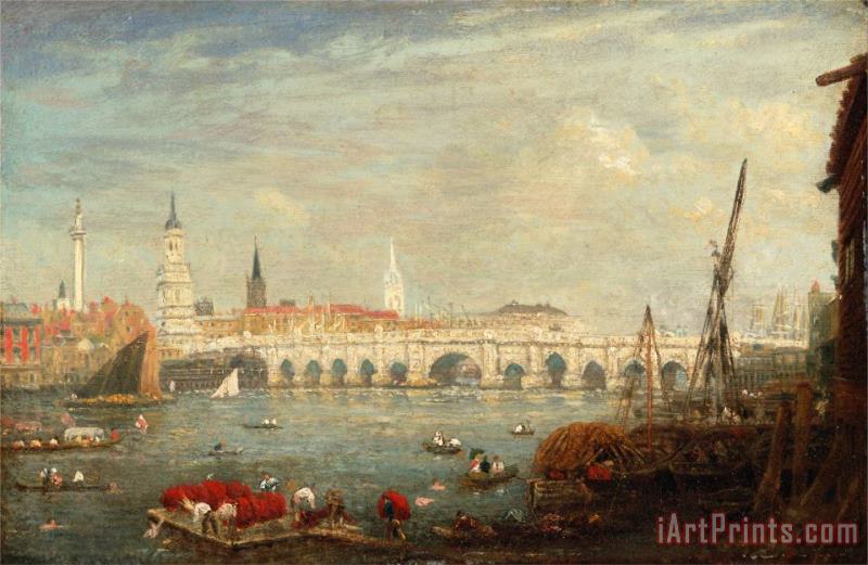 The Monument And London Bridge painting - Frederick Nash The Monument And London Bridge Art Print