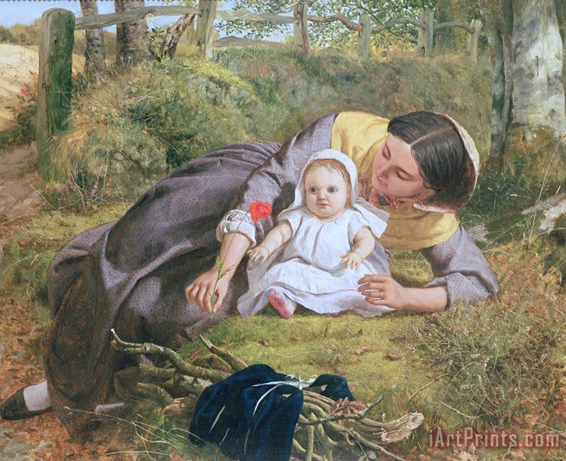 Mother and Child with a poppy painting - Frederick Richard Pickersgil Mother and Child with a poppy Art Print