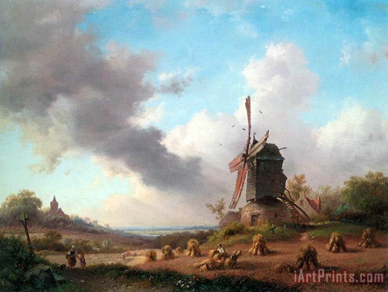 Frederik Marianus Kruseman Summer Landscape with Harvesting Farmers Art Print