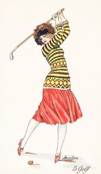 Sports Art for sale - A Woman In Full Swing Playing Golf by French School