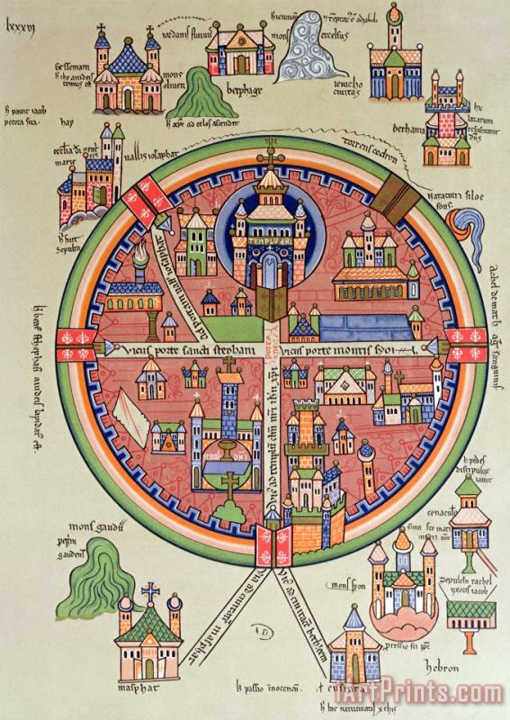 Ancient Map of Jerusalem and Palestine painting - French School Ancient Map of Jerusalem and Palestine Art Print