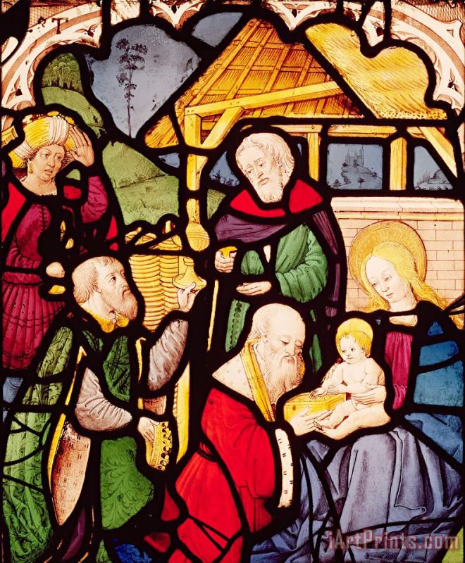 Window depicting the Adoration of the Magi painting - French School Window depicting the Adoration of the Magi Art Print