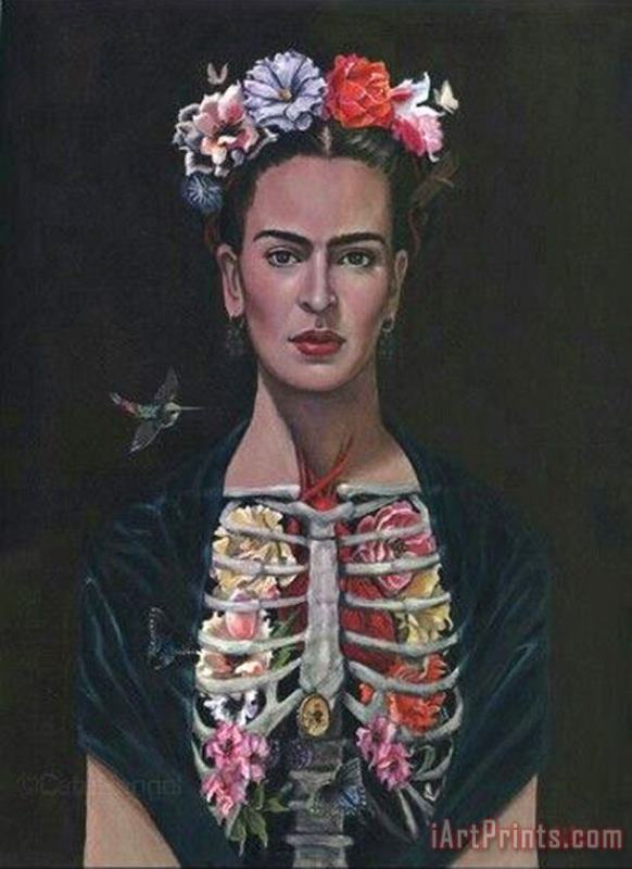 Frida Kahlo Rib Cage Flowers And Red Lips Art Painting