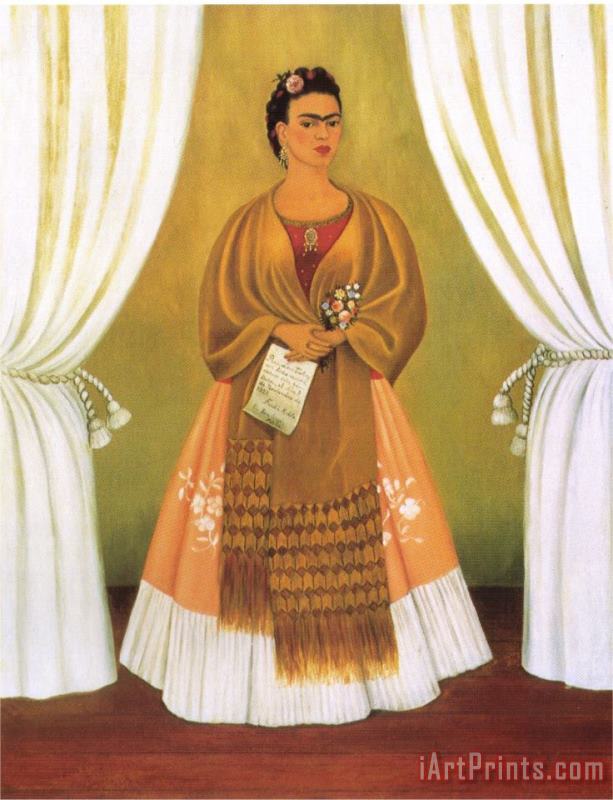 Frida Kahlo Self Portrait Dedicated Tomleon Trotsky Between The Curtains 1937 Art Painting