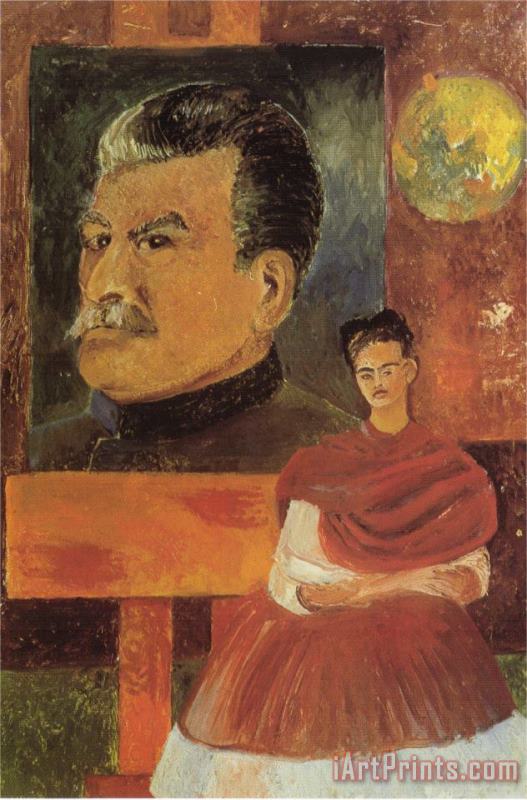 Frida Kahlo Self Portrait with Stalin 1954 Art Print