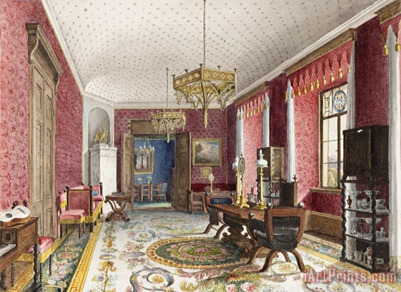 The Red Room, Schloss Fischbach painting - Friedrich Wilhelm Klose The Red Room, Schloss Fischbach Art Print