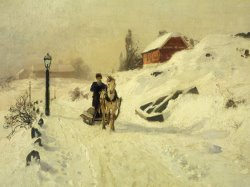 Fritz Thaulow A Horse Drawn Sleigh In A Winter Landscape painting