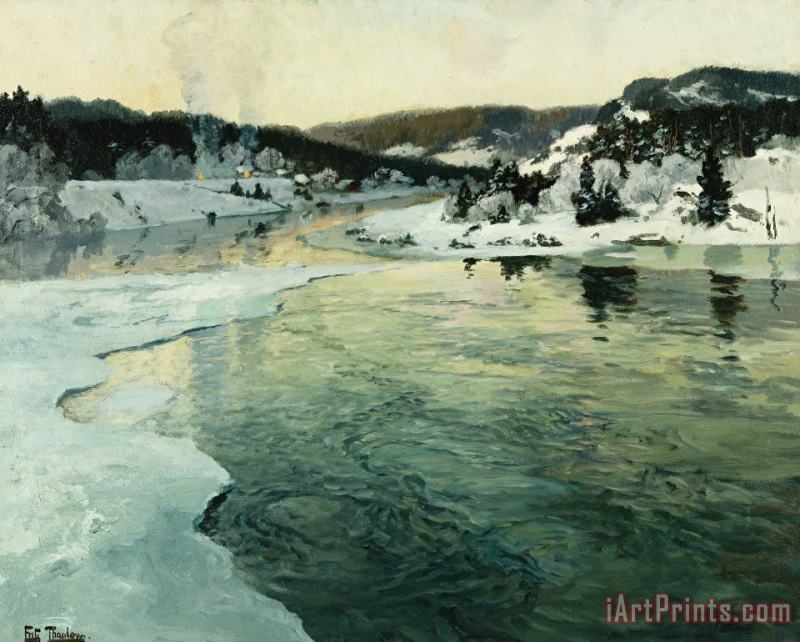 Fritz Thaulow Winter On The Mesna River Near Lillehammer Art Print