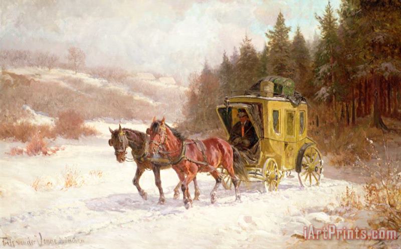The Post Coach in the Snow painting - Fritz van der Venne The Post Coach in the Snow Art Print
