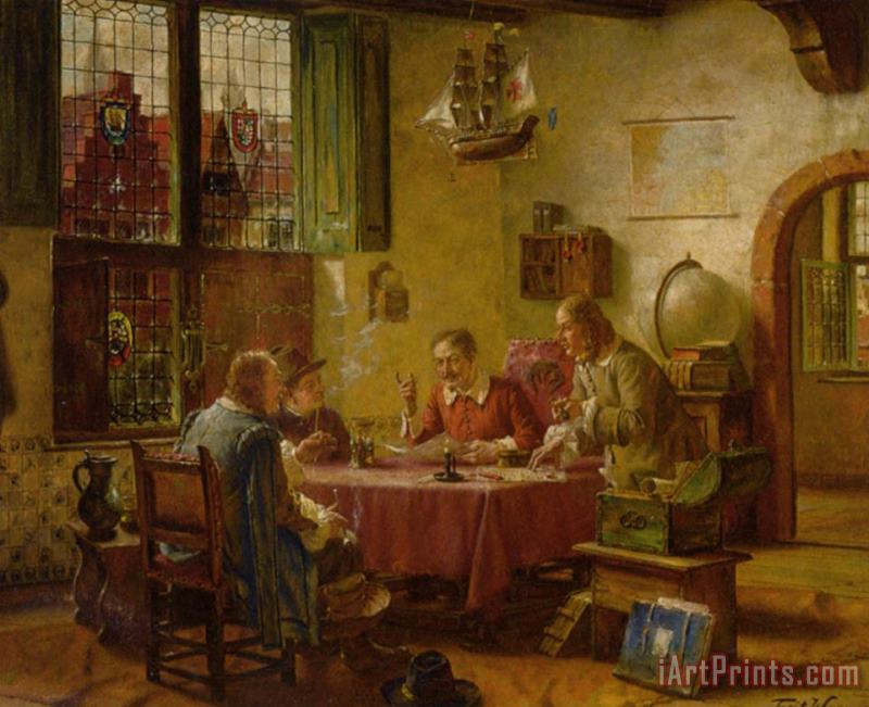 Figures in an Interior painting - Fritz Wagner Figures in an Interior Art Print