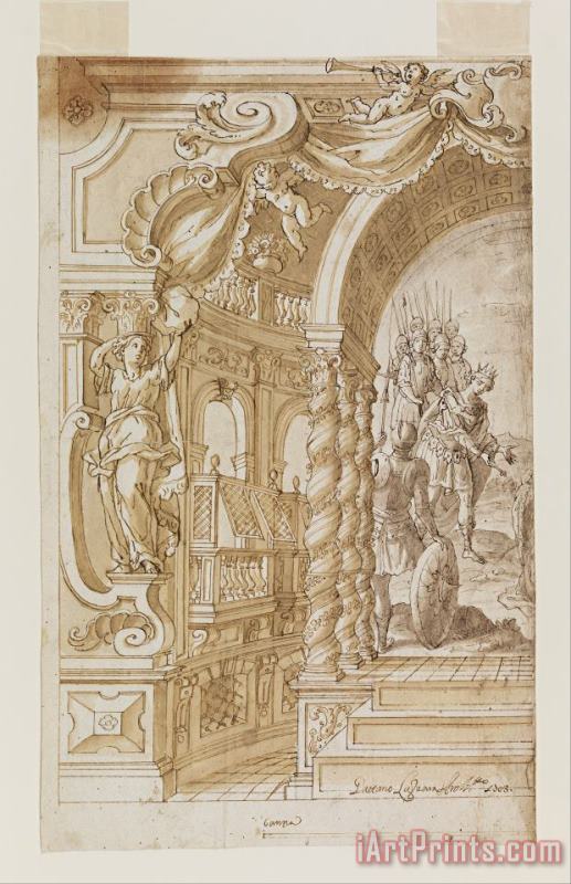 Design for an Illusionistic Wall Decoration, with a King Accompanied by Soliders painting - Gaetano Lazzara Design for an Illusionistic Wall Decoration, with a King Accompanied by Soliders Art Print