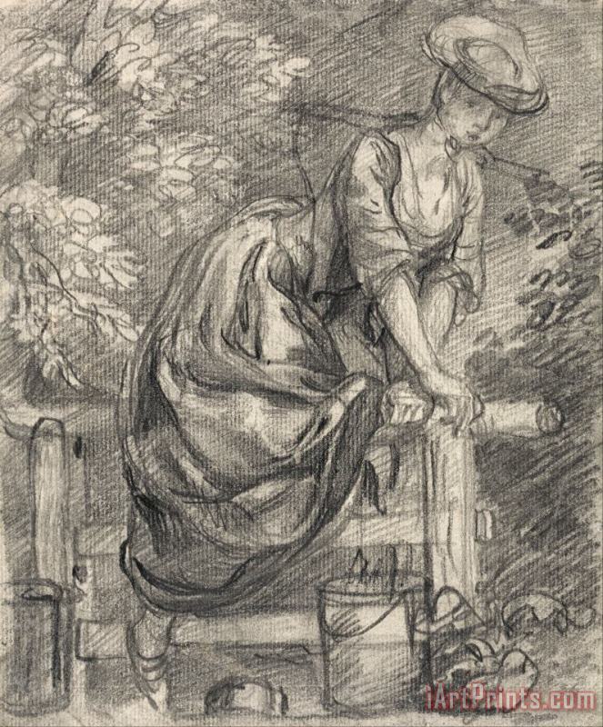 A Milkmaid Climbing a Stile painting - Gainsborough, Thomas A Milkmaid Climbing a Stile Art Print