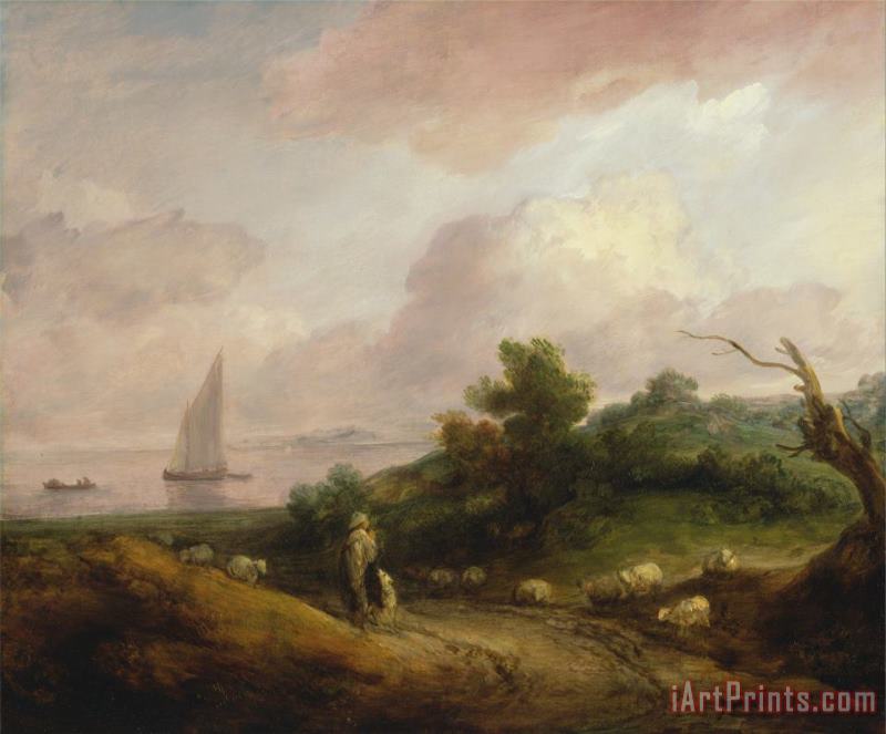 Gainsborough, Thomas Coastal Landscape with a Shepherd And His Flock Art Painting