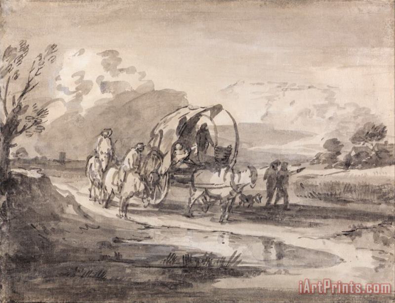 Gainsborough, Thomas Open Landscape with Horsemen And Covered Cart Art Print