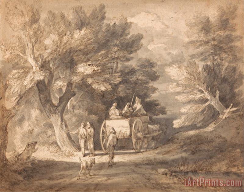 Wooded Landscape with Country Cart And Figures Walking Down a Lane painting - Gainsborough, Thomas Wooded Landscape with Country Cart And Figures Walking Down a Lane Art Print