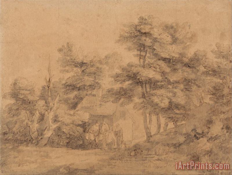 Gainsborough, Thomas Wooded Landscape with Figures, Donkeys And Cottage Art Painting