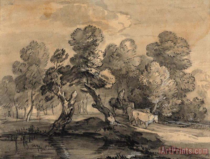 Wooded Landscape with Herdsman And Cows 2 painting - Gainsborough, Thomas Wooded Landscape with Herdsman And Cows 2 Art Print