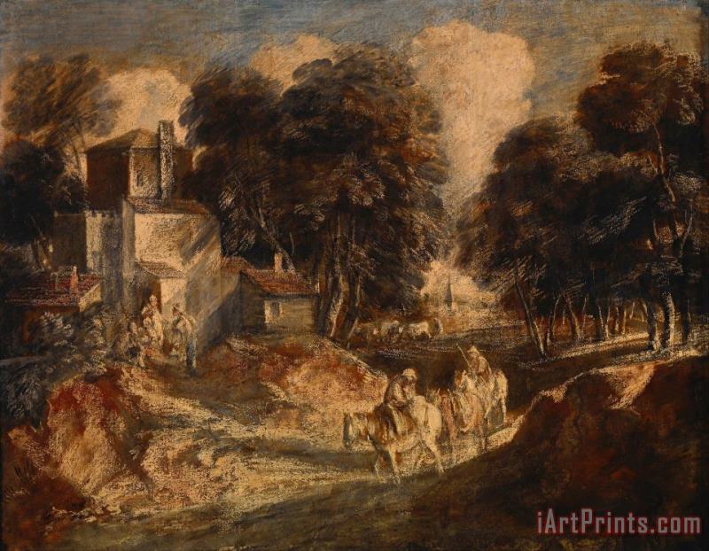 Wooded Landscape with Mounted Peasants painting - Gainsborough, Thomas Wooded Landscape with Mounted Peasants Art Print