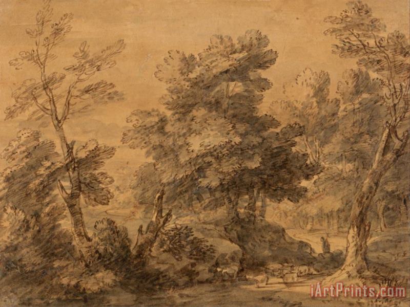 Wooded Landscape with Shepherd And Sheep painting - Gainsborough, Thomas Wooded Landscape with Shepherd And Sheep Art Print