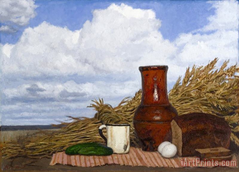 Lunch in a Field, 1990 painting - Gely Korzhev Lunch in a Field, 1990 Art Print