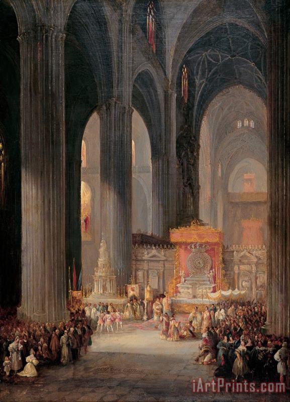 Genaro Perez Villaamil The Corpus Christi Procession Inside Seville Catedral Art Painting