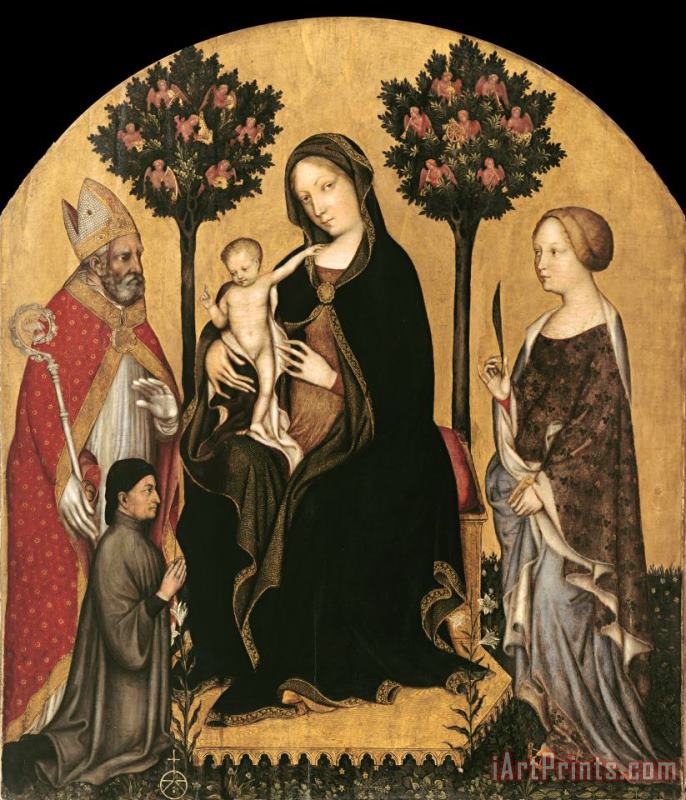 Mary Enthroned with The Child, Saints And a Donor painting - Gentile da Fabriano Mary Enthroned with The Child, Saints And a Donor Art Print