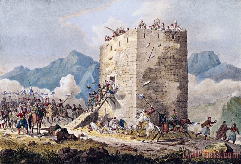 The Resistance of Forty Greek Rebels in a Tower in Thebes painting - Georg Melchior Kraus The Resistance of Forty Greek Rebels in a Tower in Thebes Art Print