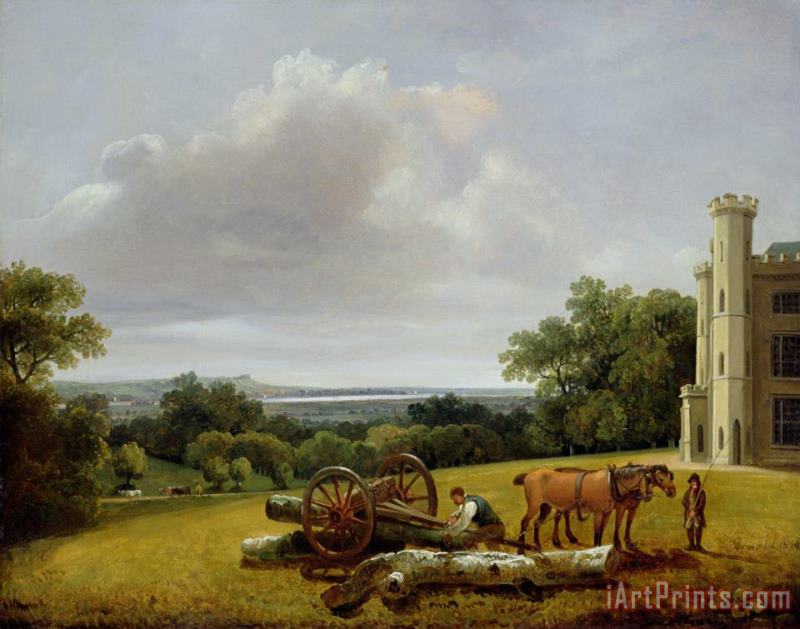 George Arnald Loading a Timber Wagon at Cave Castle Yorkshire Art Painting