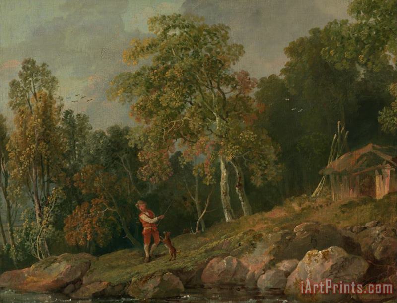 George Barret Wooded Landscape with a Boy And His Dog Art Print