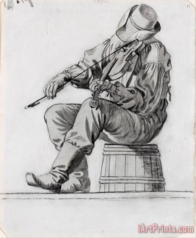 George Caleb Bingham Fiddler (study for The Jolly Flatboatmen) (recto) Art Painting