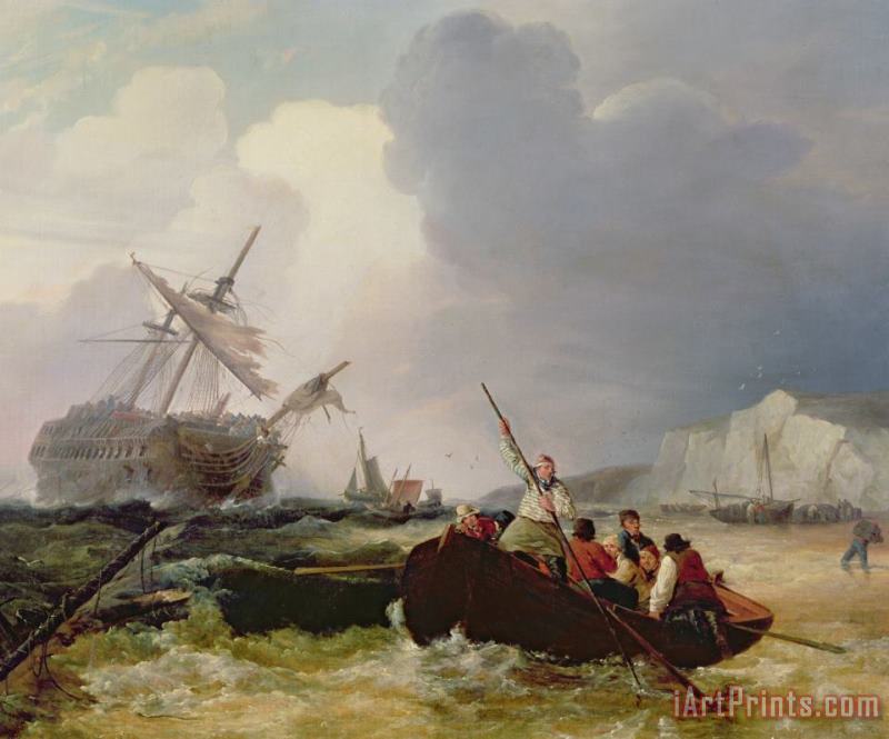 Rowing Boat Going to the Aid of a Man-o'-War in a Storm painting - George Chambers Rowing Boat Going to the Aid of a Man-o'-War in a Storm Art Print