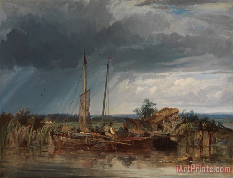 George Chambers Two Fishing Boats on The Banks of Inland Waters Art Print