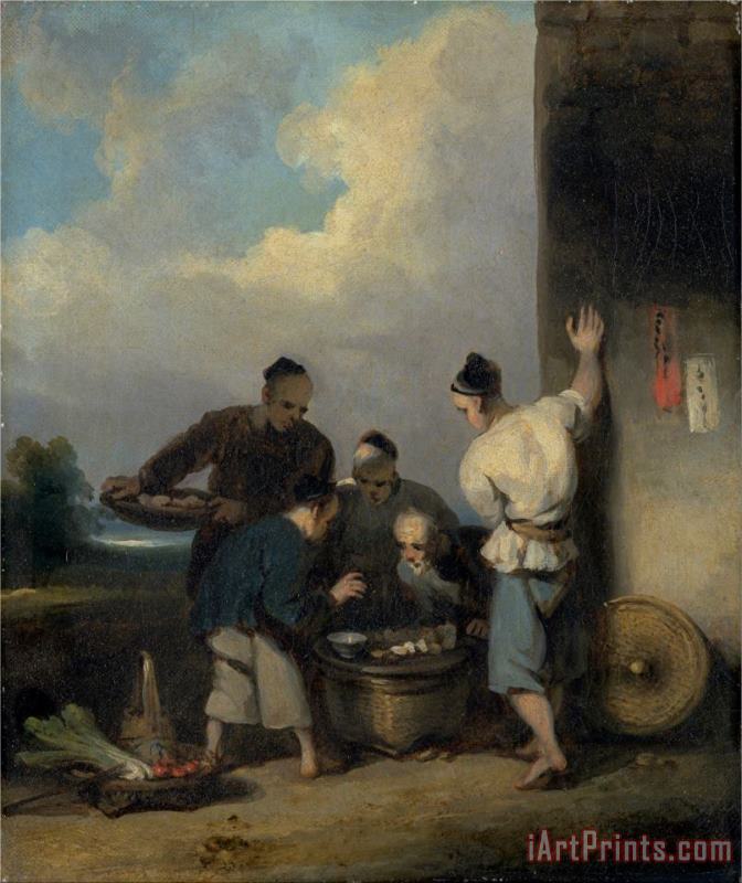George Chinnery Coolies Round The Food Vendor's Stall Art Painting