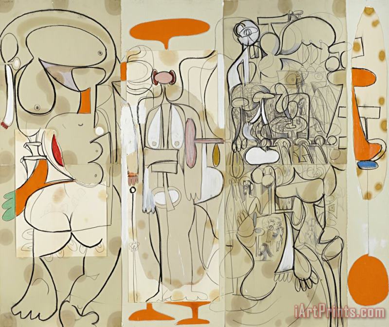 Composition in Gray And Orange, 1997 painting - George Condo Composition in Gray And Orange, 1997 Art Print