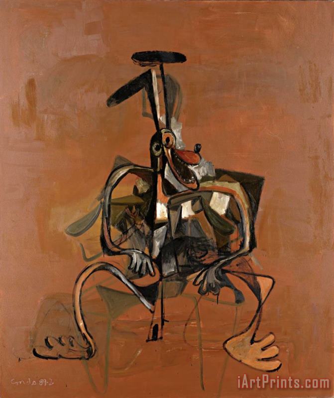 Expanding Brown Dog, 1989 painting - George Condo Expanding Brown Dog, 1989 Art Print