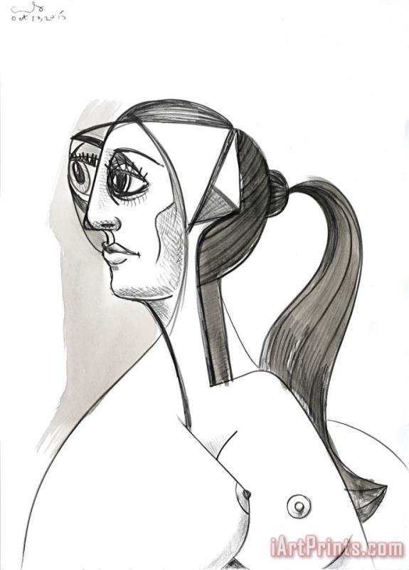 Female Profile, 2015 painting - George Condo Female Profile, 2015 Art Print