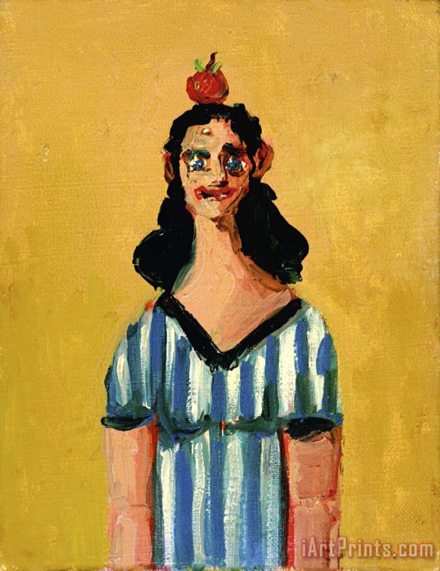 George Condo Girl in Striped Dress Art Painting