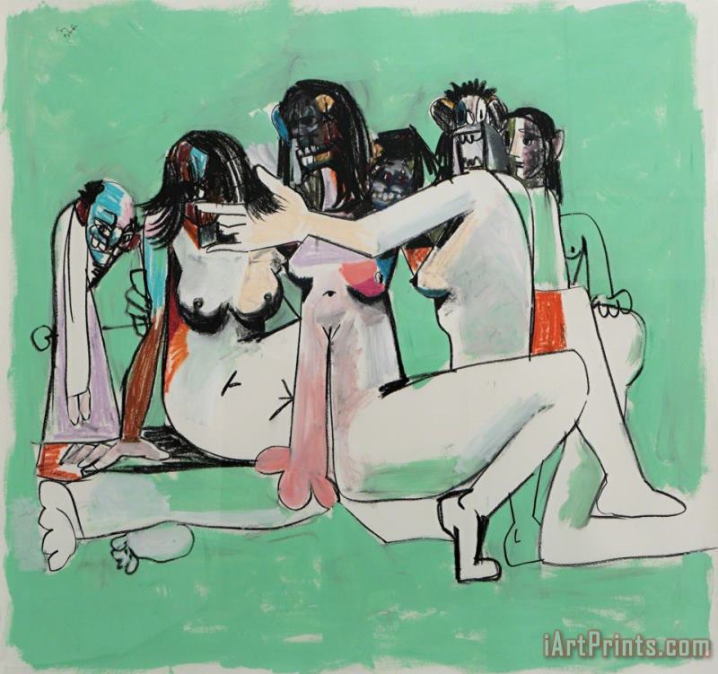 Green Orgy Composition, 2005 painting - George Condo Green Orgy Composition, 2005 Art Print