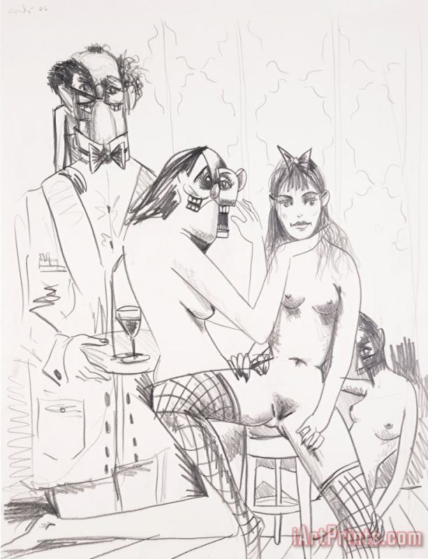 Jean Louis with Nudes, 2006 painting - George Condo Jean Louis with Nudes, 2006 Art Print
