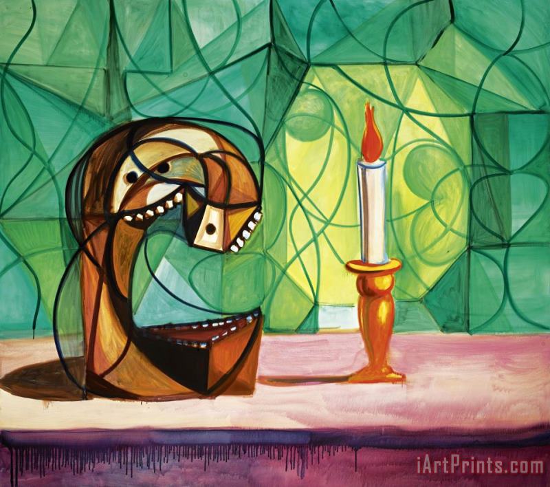 Skull with Candle painting - George Condo Skull with Candle Art Print