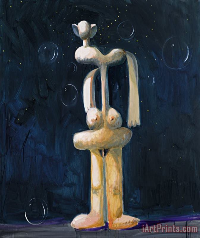 George Condo Standing Nude in The Night with Bubbles Art Print