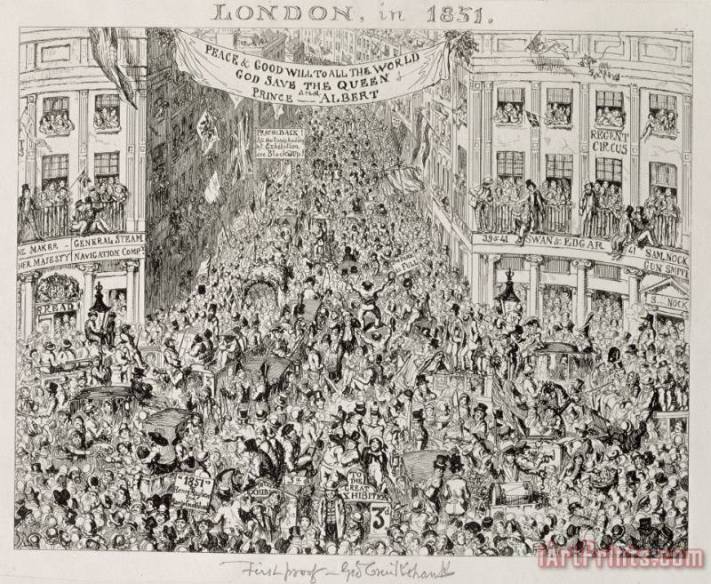 Piccadilly During The Great Exhibition painting - George Cruikshank Piccadilly During The Great Exhibition Art Print