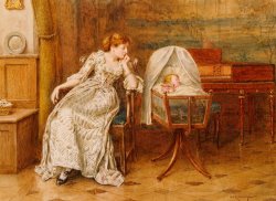 George Goodwin Kilburne An Interior With A Mother And Child