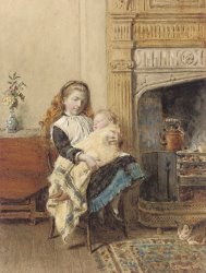 George Goodwin Kilburne Minding Baby painting